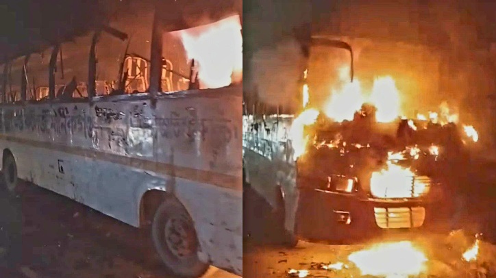 মানিকগঞ্জে বাসে আগুন